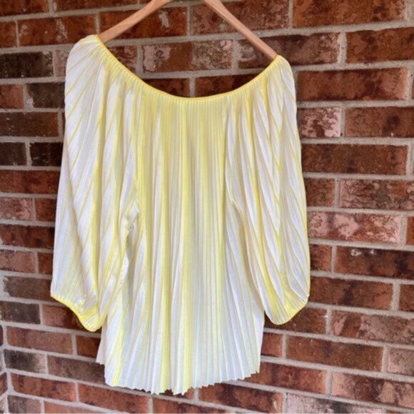 Diane von Furstenberg * Yellow Pleated Peasant 'Keoni' Top Blouse EUC Sz 12 - Picture 12 of 14